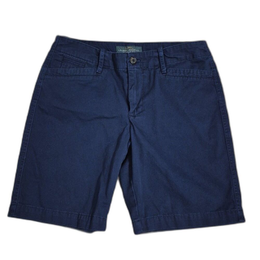 Lauren Ralph Lauren Shorts 4 Classic Chino Navy Blue Cotton Flat Front Preppy